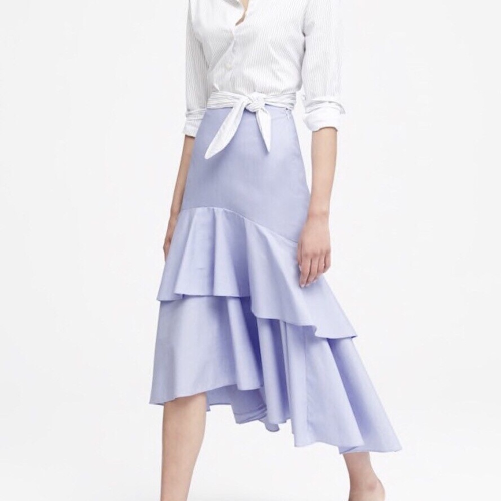 NWT BANANA REPUBLIC Maxi Skirt Tiered Ruffles Light Blue